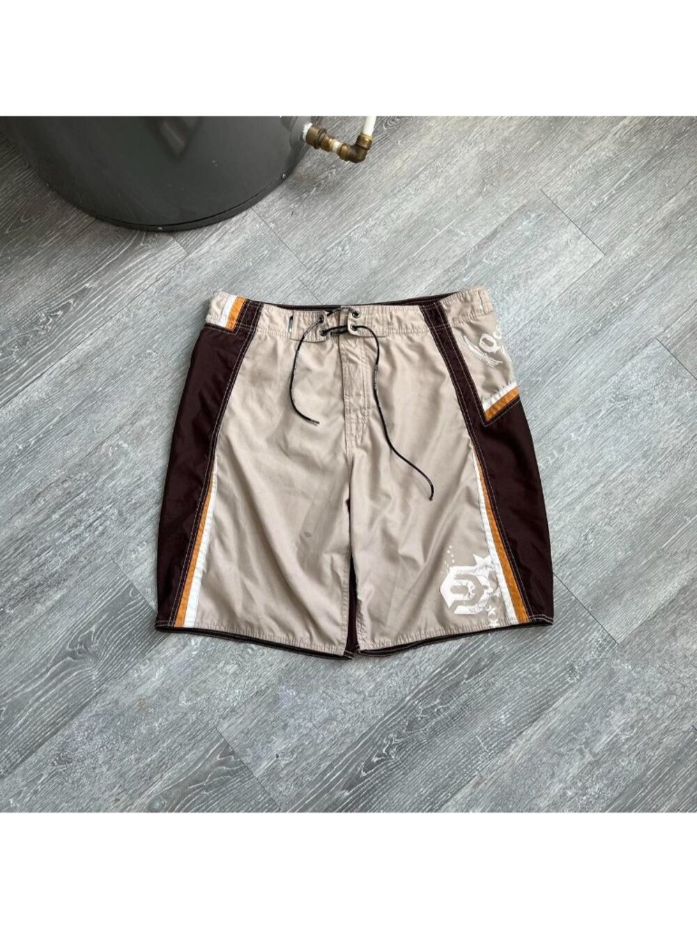 Beige / Brown Vintage Ocean Pacific (OP) Baggy Y2K / Surfwear Board Shorts